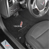 C7 Corvette Stingray Floor Mats - Lloyds Mats with C7 Crossed Flags & Stingray Script : Jet Black