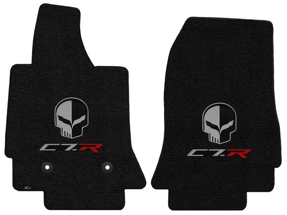 C7 Corvette Floor Mats - Lloyds Mats with Jake Skull Logo and C7R Script: Jet Black