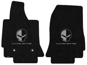 C7 Corvette Floor Mats - Lloyds Mats with Jake Skull Logo and Corvette Script: Jet Black